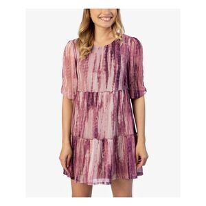 SPEECHLESS Womens Shift Mini Dress Purple Stretch Round Neck Tie Dye Juniors XS